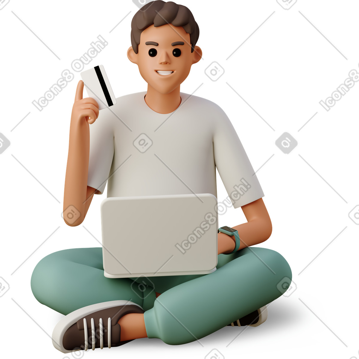 Young man shopping online-Illustration im 3D Casual life-Stil als Download in PNG, SVG