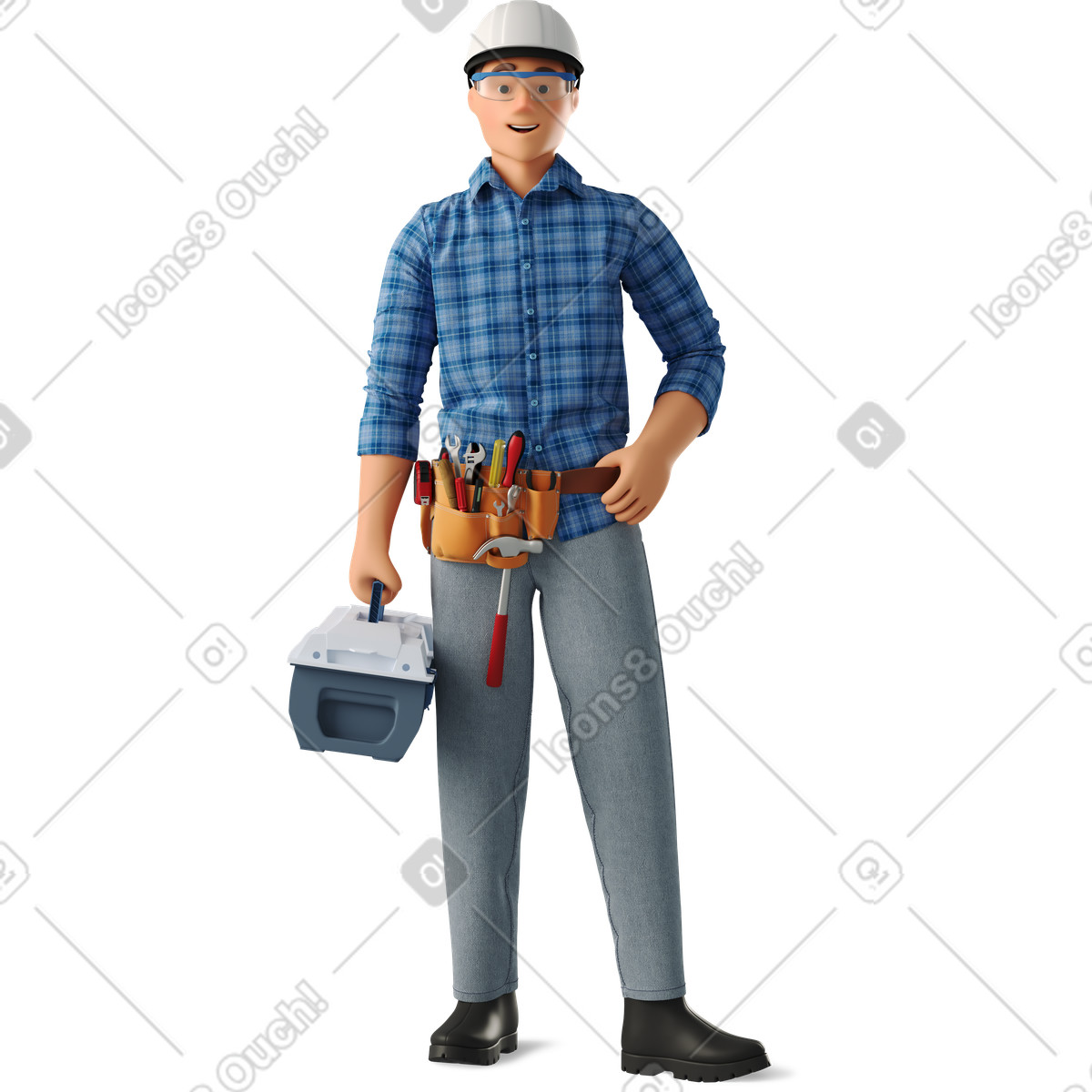 下载 3D Business 风格的 Man with tools 插画，支持 PNG、SVG 格式