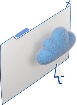 A fluffy blue cloud emerging from a screen - 3D Buddy style illustration