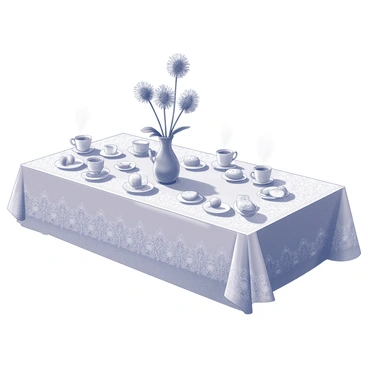 A table elegantly arranged for a tea party. The table is adorned with delicate lace tablecloths, with several tea cups and saucers placed neatly. In the center, there are several "echinacea flowers" arranged as centerpieces, showcasing their unique shape and texture. The tea cups are filled with steaming tea, and there are small plates featuring an assortment of treats, including scones and pastries, artfully arranged around the table. The setting is inviting, with the tea party prepared for guests to enjoy.