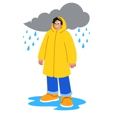 A person wearing a raincoat struggling against a powerful wind