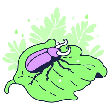 A Hercules beetle is positioned prominently on a large green leaf. The beetle has a glossy, well-defined body with striking horns curling upwards. Light droplets of rain are falling around it, creating small splashes upon the leaf's surface. The leaf appears vibrant and slightly curled at the edges, indicating its exposure to moisture. In the background, a blurred green foliage creates a sense of depth, while the rain creates a gentle shimmer on both the beetle and the leaf, emphasizing the scene's dynamic atmosphere.