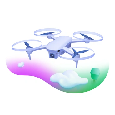 A modern pastel illustration depicting a drone hovering stably in the air. The drone is detailed with a sleek body and four propellers spinning evenly. The background features soft, blended pastel colors to create a gentle atmosphere. Below the drone, there are wispy clouds to emphasize its altitude and stability in the sky.