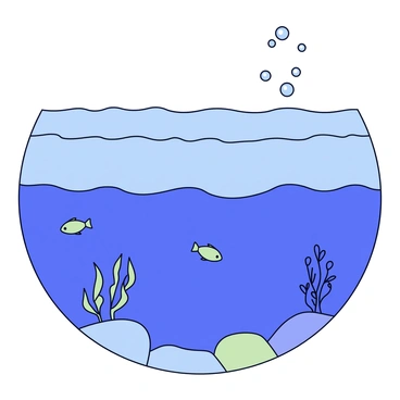 A cross-section of the ocean showing the interaction between water and air. The upper section depicts the surface of the water with small waves and gentle ripples. Above the surface, there are bubbles rising, representing the exchange of carbon dioxide. Below the surface, the water is a deep blue color, gradually lightening as it approaches the surface. Small fish swim near the depths, while ocean plants sway gently in the currents. The bottom section of the ocean features sediment and rocks, illustrating the diverse underwater terrain.
