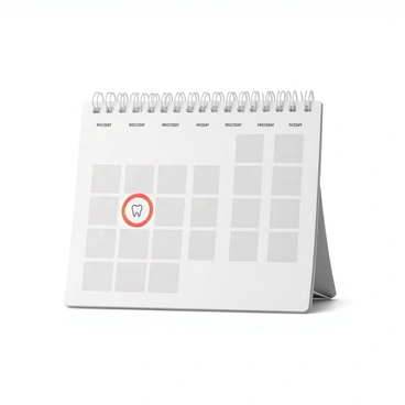 A calendar page featuring the month displayed prominently at the top. The background is white with a clean design, and the days of the week are clearly labeled. The specific date for the dental implant surgery appointment is circled in bright red ink. The date is bolded, and next to it, there is a small doodle of a tooth to signify its significance. The overall appearance is organized and easy to read, with a simple grid layout for the days of the month.