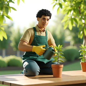 A gardener tending to a plant, symbolizing the nurturing of potential leads
