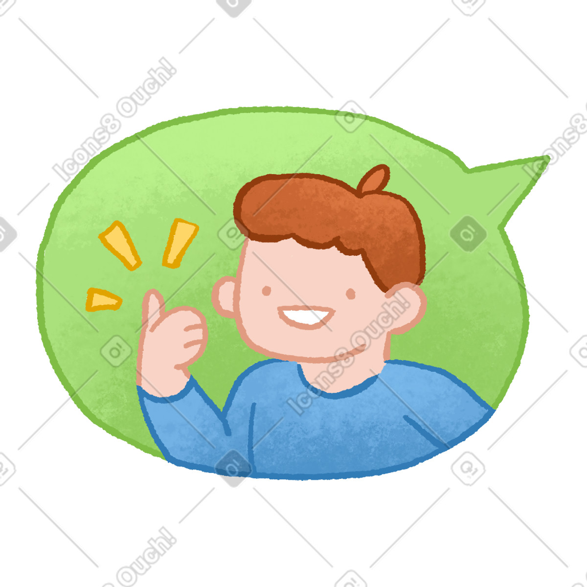 Hue 스타일의 Man showing thumb up in speech bubbble 일러스트레이션 PNG, SVG 다운로드