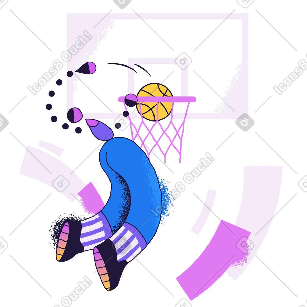 Basketball player shooting the ball through hoop illustration in Conifer style download in PNG, SVG