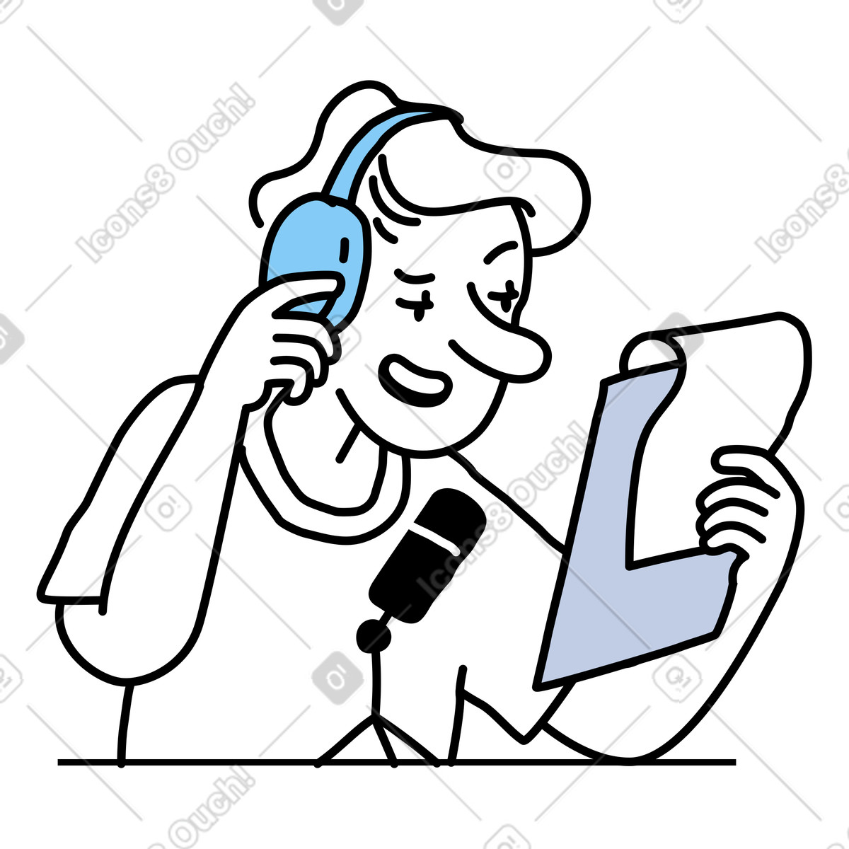 Ilustración Recording a podcast, Podcast production workflow en estilo Notes descargar en PNG y SVG