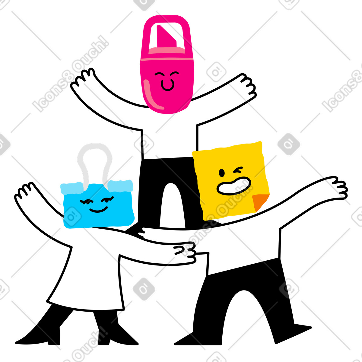 Eingespieltes team aus büromitarbeitern-Illustration im Giggle-Stil als Download in PNG, SVG
