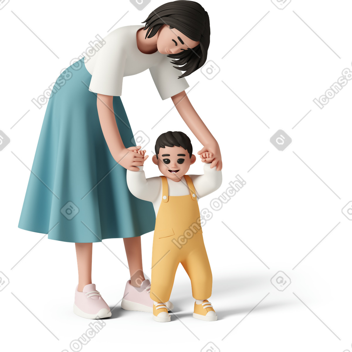 Ilustración Mother holding baby’s hands while walking, early childhood development and milestones en estilo 3D Casual life a descargar en PNG y SVG