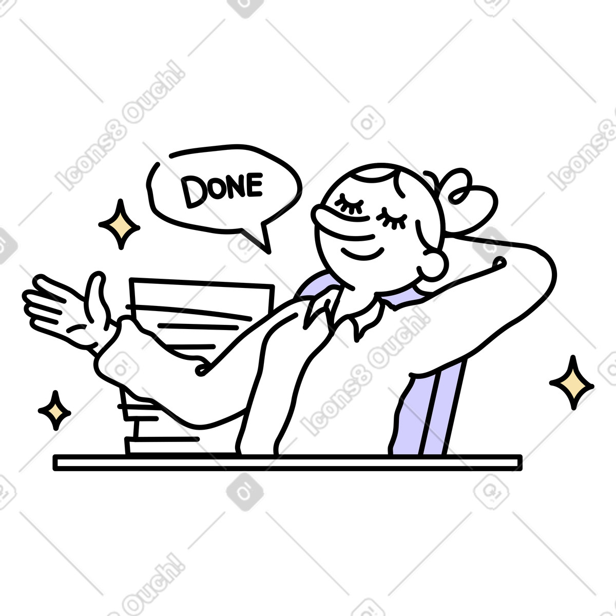 Young woman finished her work illustration in PNG, SVG