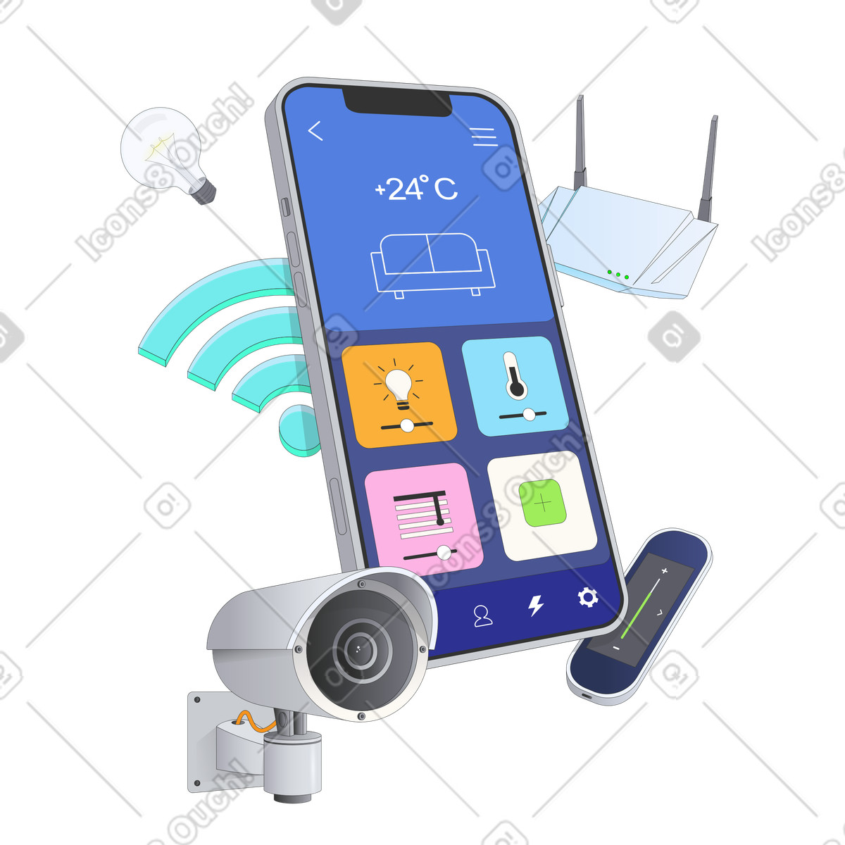 Smart Home/Home automation app illustration in Kit style download in PNG, SVG