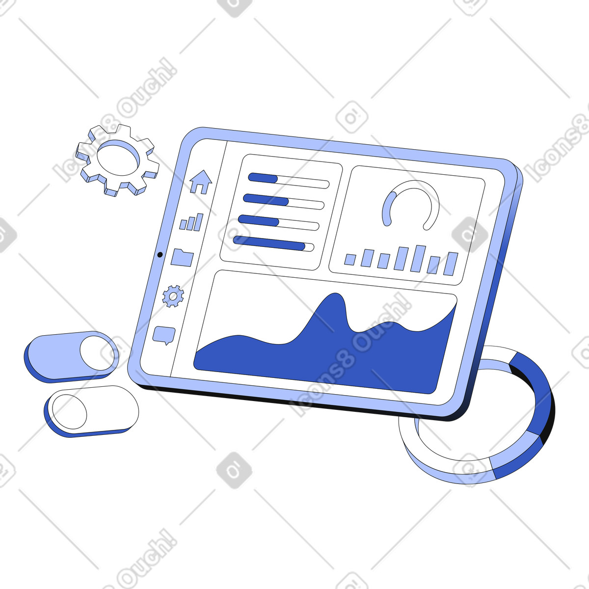 Dashboard with statistical data on tablet animated illustration in GIF, Lottie (JSON), AE