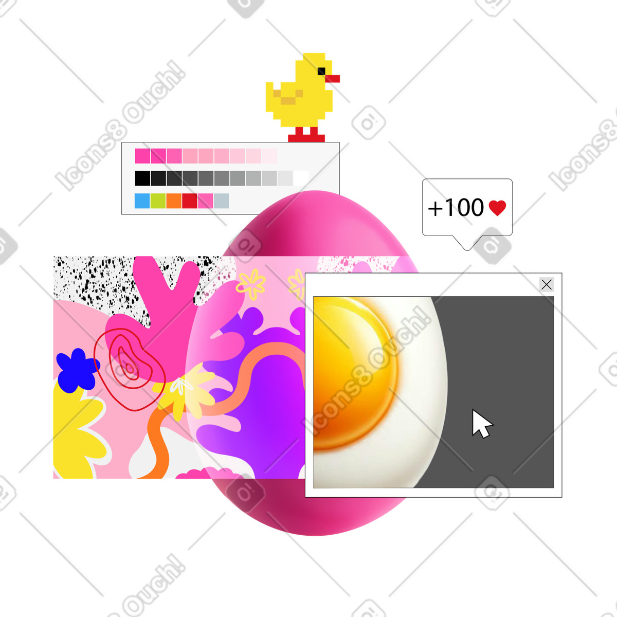 Coloring an easter egg in a digital program illustration Patchwork style download PNG, SVG