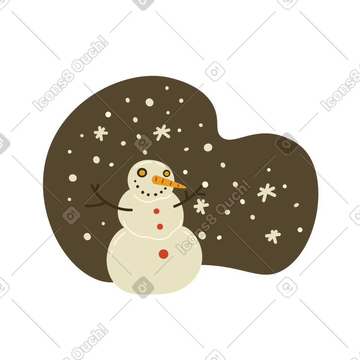Illustration Bonhomme de neige sur fond chutes la nuit dans le style Arabica à télécharger aux formats PNG, SVG