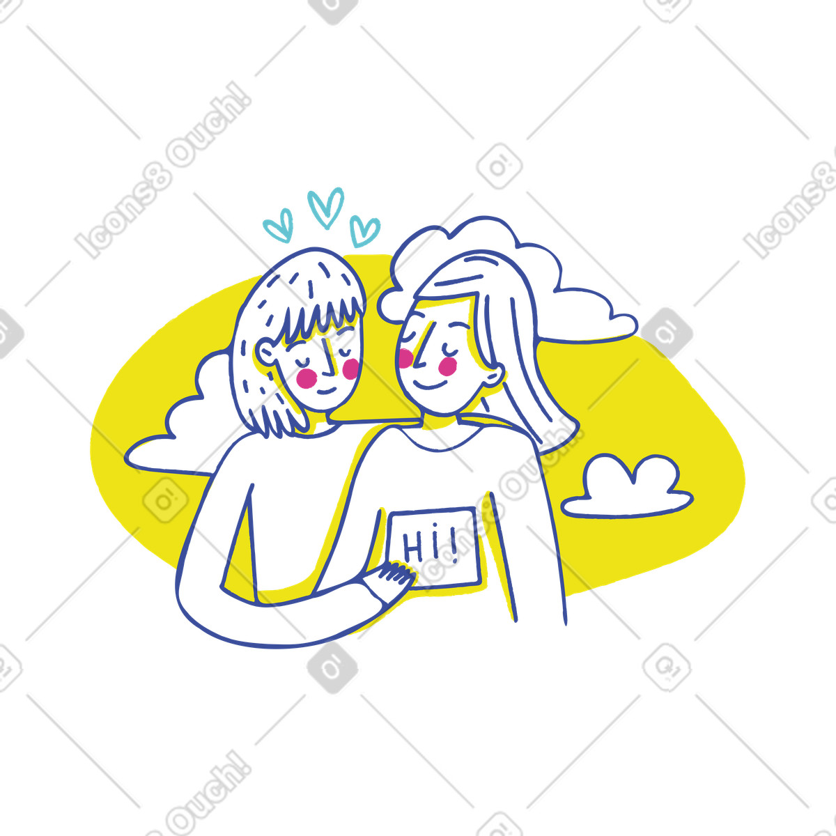 Illustration Femme accueillant et disant bonjour à son amie dans le style Lime télécharger aux formats PNG, SVG