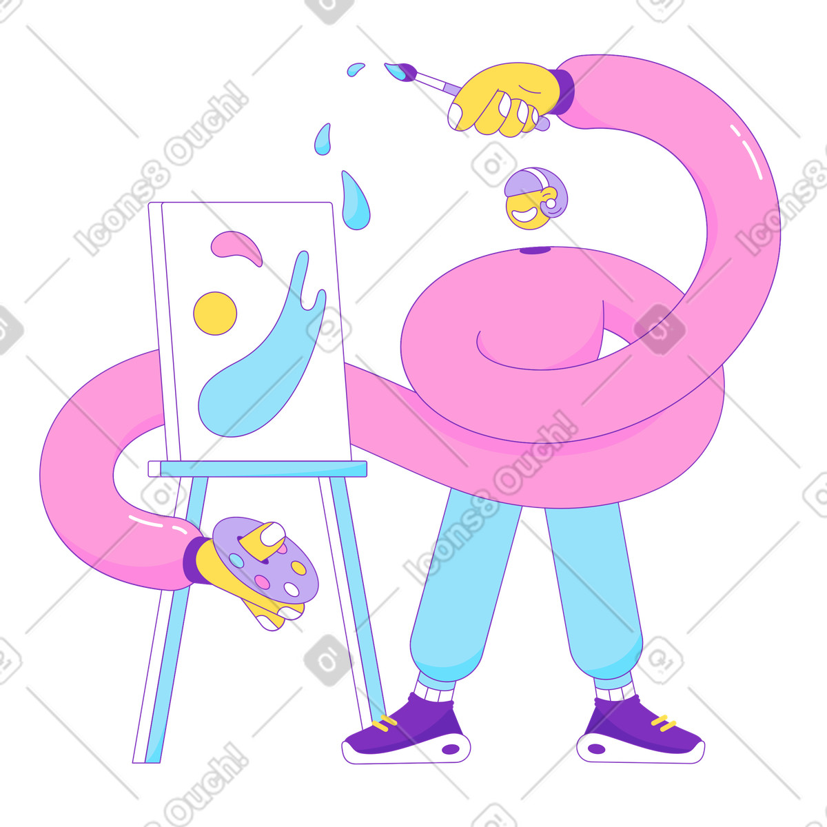 La pittrice disegna con un pennello su cavalletto illustrazione in stile Elastic scarica in PNG, SVG