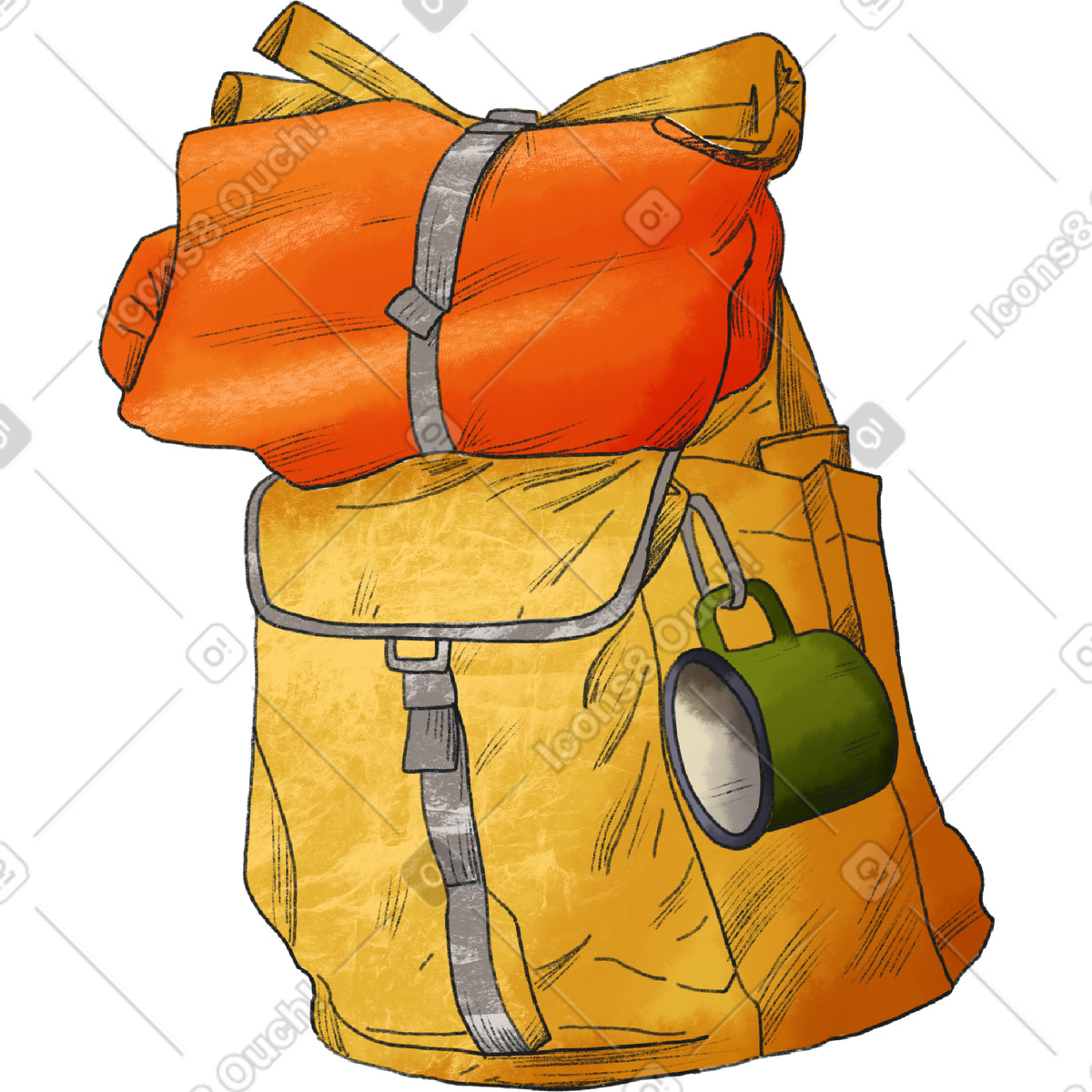 Illustration Yellow large travel backpack dans le style Moments à télécharger aux formats PNG, SVG