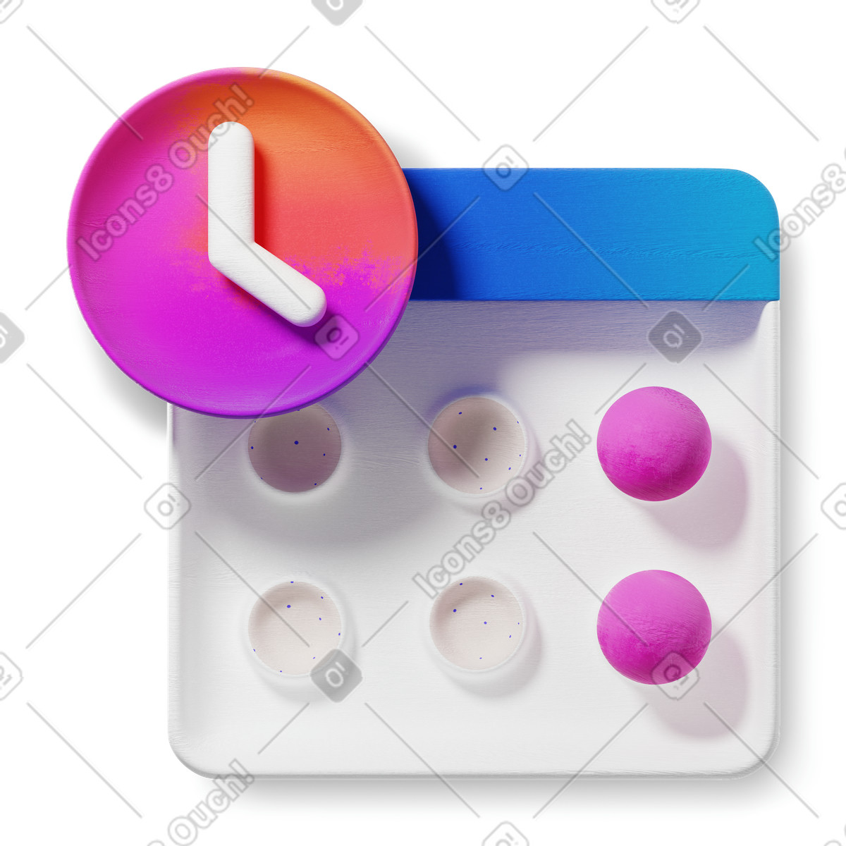 3D calendar with clock illustration in Microsoft Fluent style download in PNG, SVG
