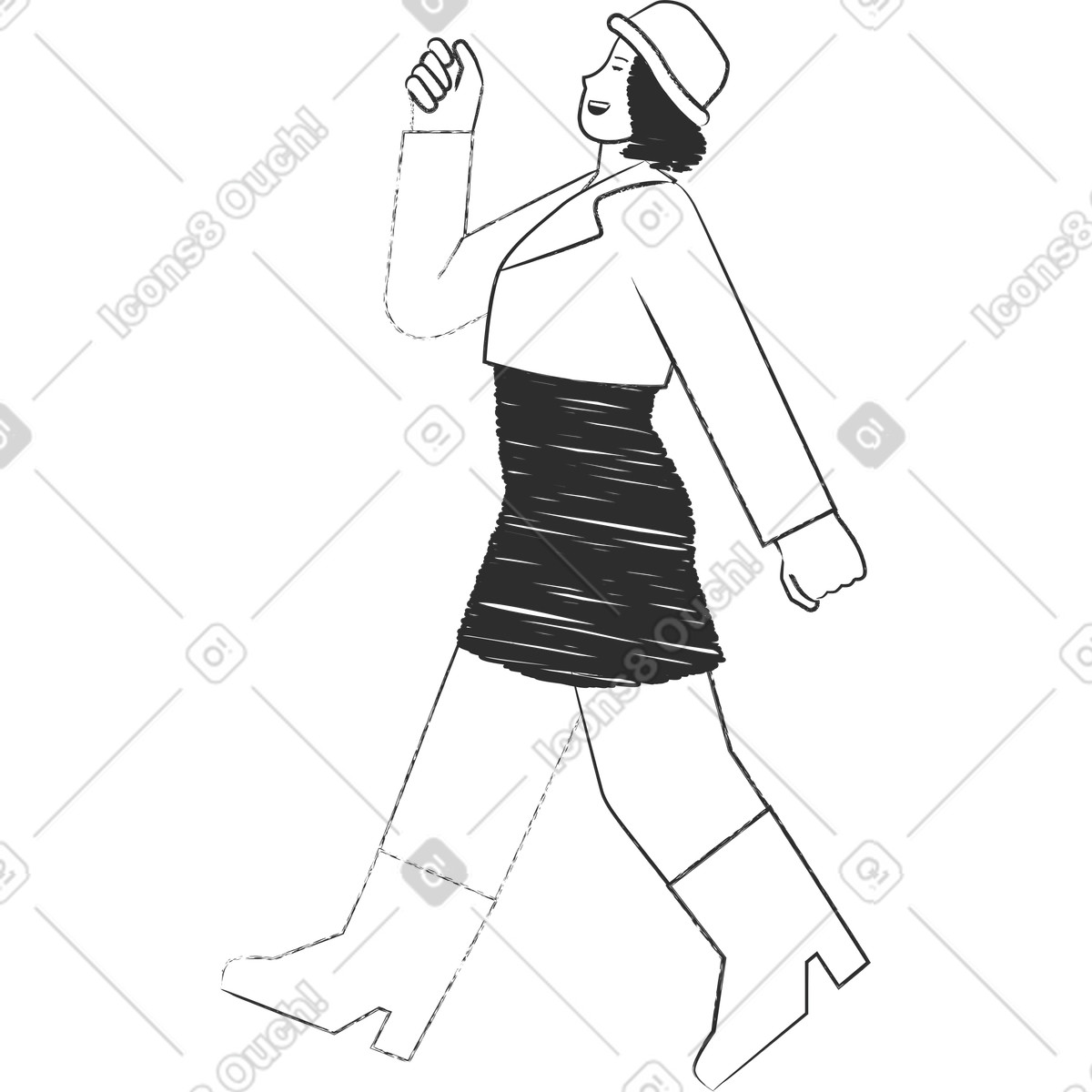 Ilustração de Mulher caminhando em no estilo Graphite para baixar em PNG, SVG
