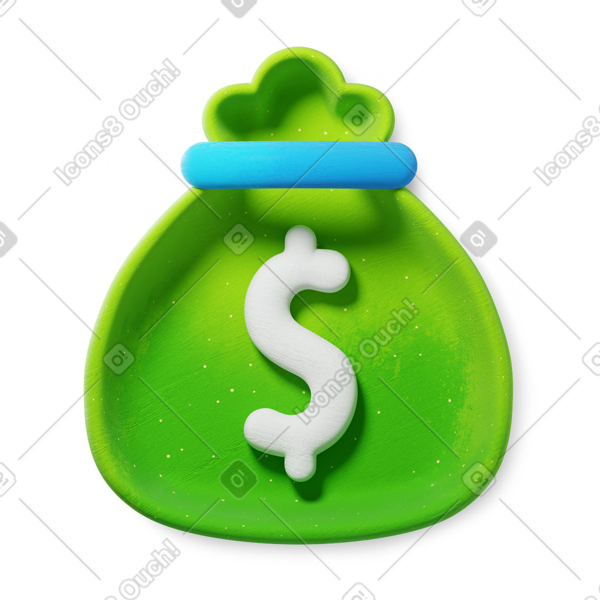 Ilustración Money bag icon with white dollar symbol for finance apps en estilo 3D Microsoft Fluent illustration a descargar en PNG y SVG