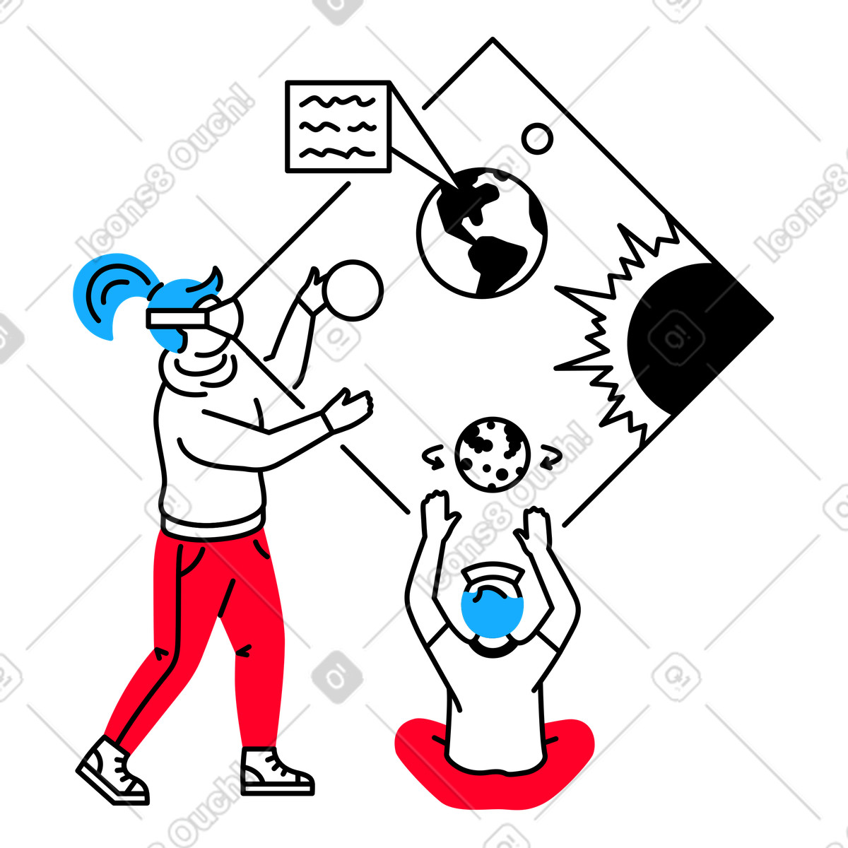 People exploring space in vr animated illustration in Transistor style download in GIF, Lottie (JSON), AE
