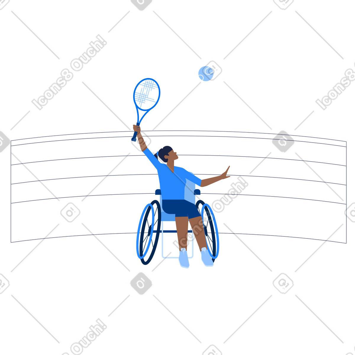 Female athlete playing tennis at paralympic games in wheelchair illustration Urban style download PNG, SVG