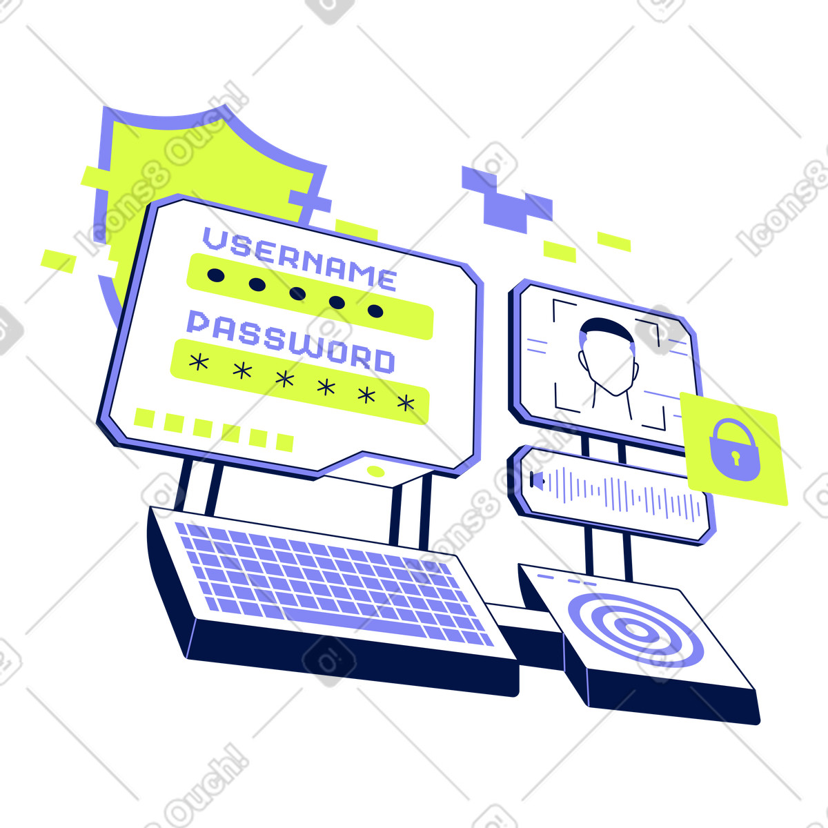 Password entry and secure login into account illustration in Glow style download in PNG, SVG