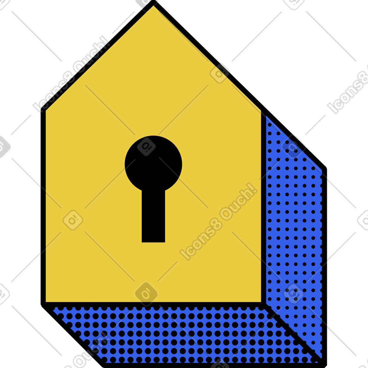 Ilustración Casa de ojo cerradura en estilo Memphis a descargar en PNG y SVG