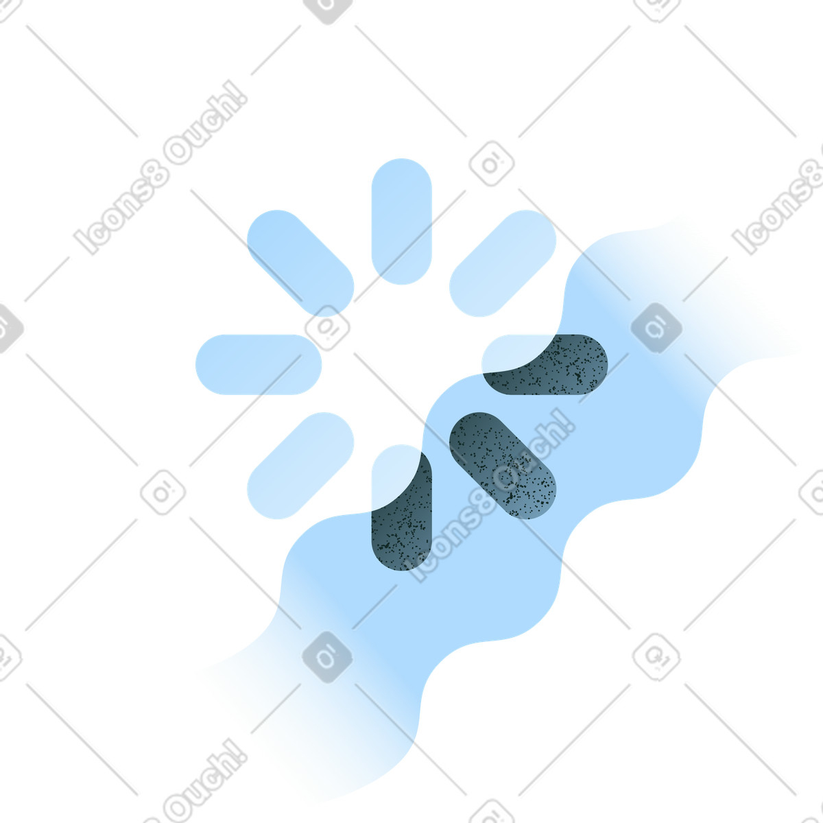Buffering state with circular loading spinner icon on blue wave illustration in Concept style download in PNG, SVG