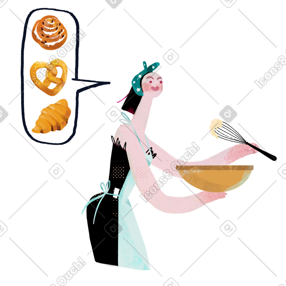 Ilustración Mujer preparando masa para hornear en estilo Fabulous a descargar en PNG y SVG
