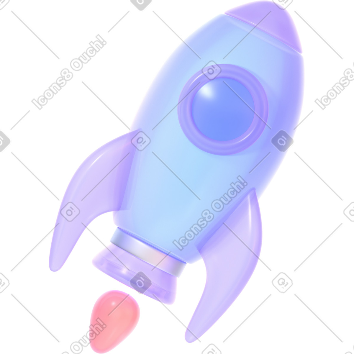 下载 3D Glassy 风格的 Pastel blue rocket in motion 插画，支持 PNG、SVG 格式