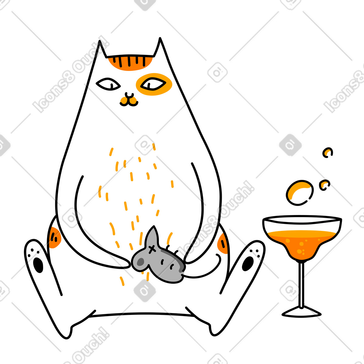 Gatto seduto che celebra la festa con cocktail illustrazione in stile Purr scarica in PNG, SVG