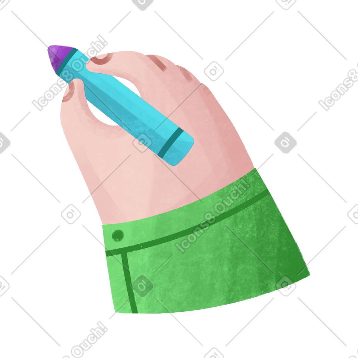 Hand holding a blue pencil-Illustration im Bonbon-Stil als Download in PNG, SVG
