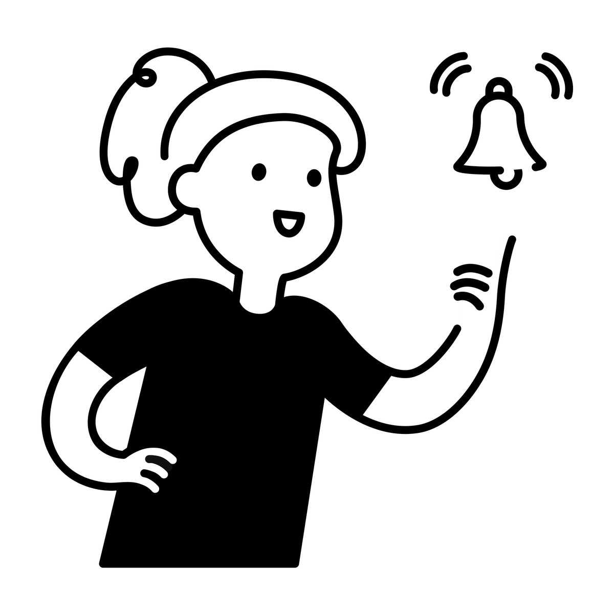 Ilustração de Message bell sign with joyful character reacting to incoming alert em no estilo Notion Line Art para baixar em PNG, SVG