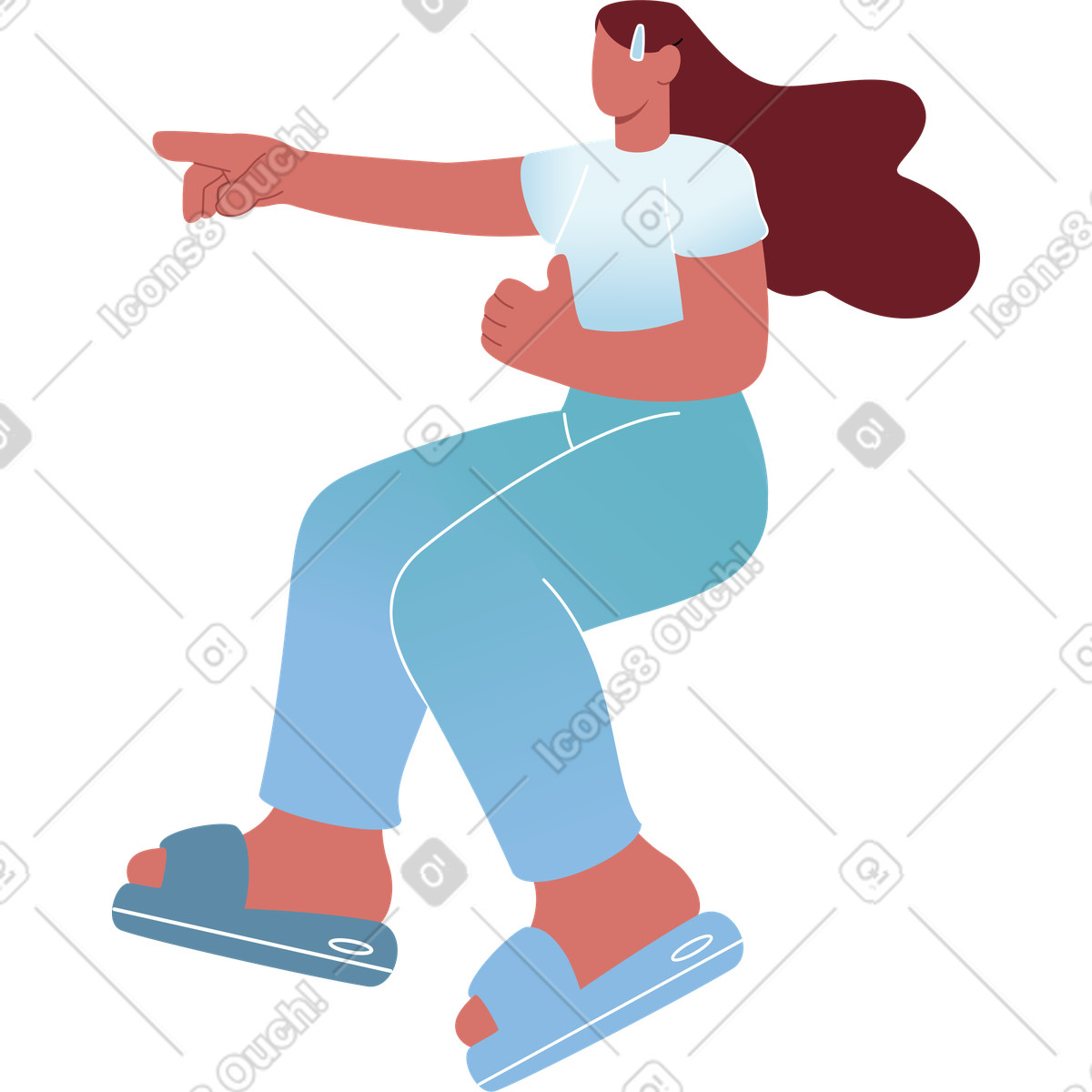 下载 Airy 风格的 女人坐下来指着什么东西 插画，支持 PNG、SVG 格式