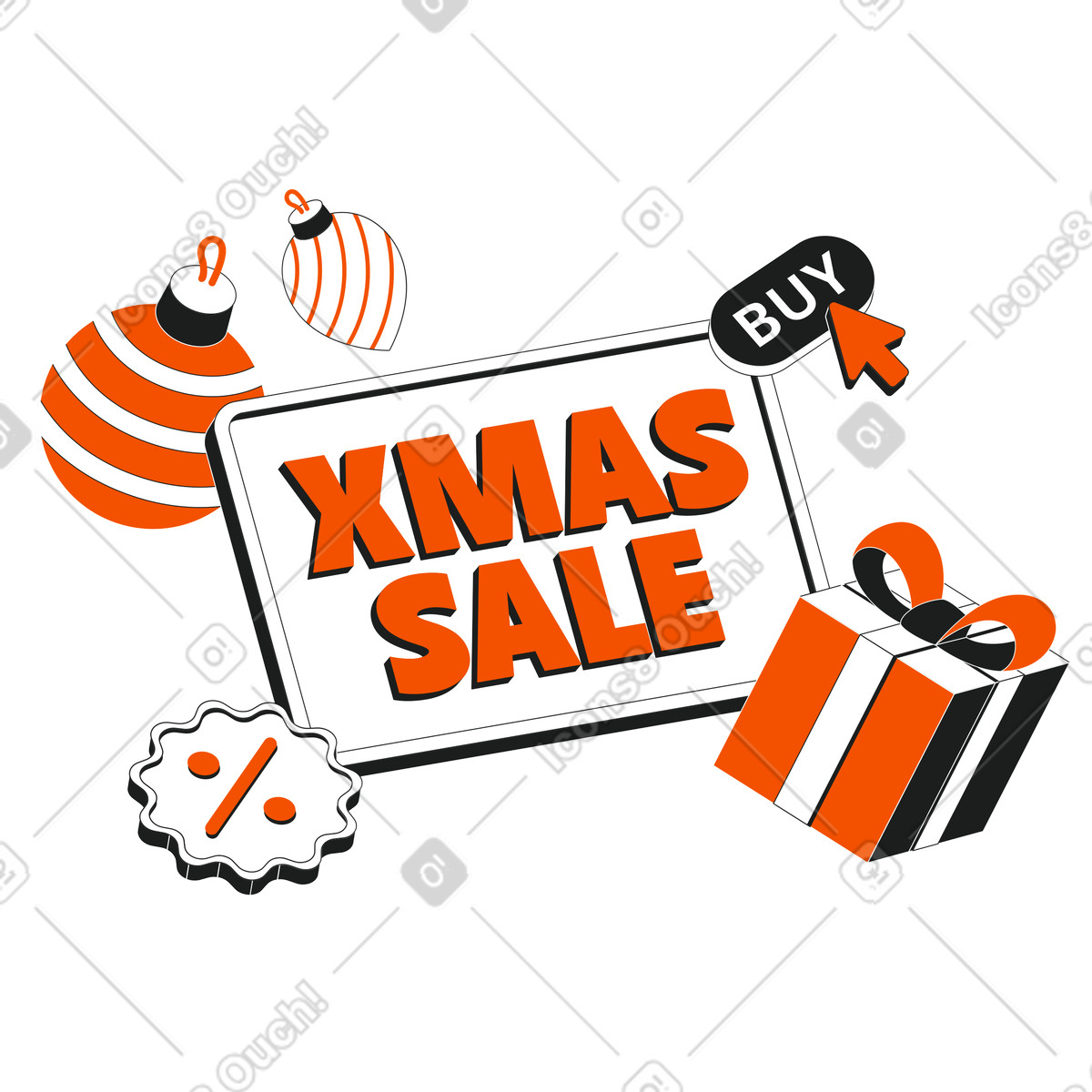 Decorative Xmas sale advertisement, Holiday retail campaign illustration in Strict style download in PNG, SVG