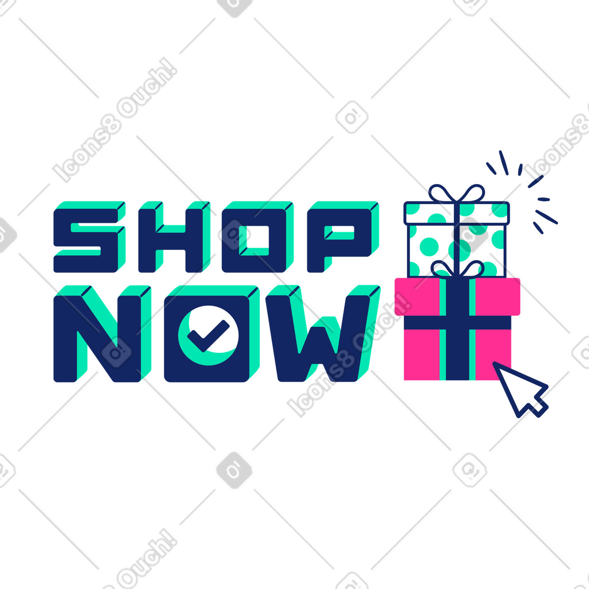 Illustration Boutique de lettrage maintenant texte avec cadeaux dans le style Cyborg à télécharger aux formats PNG, SVG