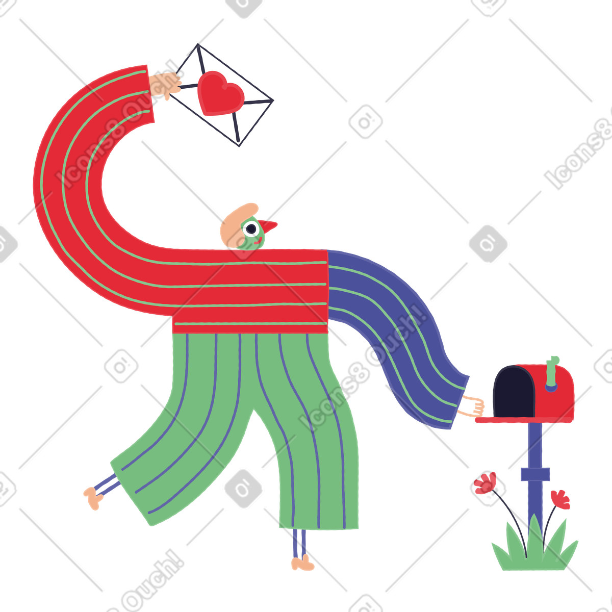 Ilustración Hombre poniendo carta de amor en el buzón estilo Stripy a descargar PNG y SVG