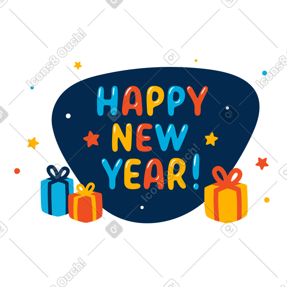 Ilustración Feliz año nuevo en estilo Flame a descargar en PNG y SVG