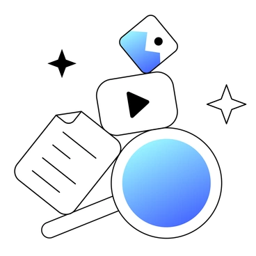 Various web elements stacked, including images and documents - Azure style illustration