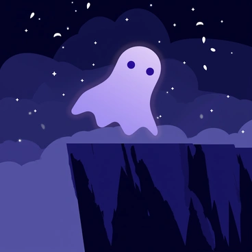 A "Spiritomb" with a ghostly, purple form is perched on a rocky cliff. The "midnight sky" above is filled with "twinkling stars," casting a soft glow on the scene. The "cliff" is jagged and rugged, with dark shadows forming due to the low light. "Spiritomb" has a faint, mysterious aura surrounding it, enhancing its ethereal presence against the backdrop of the night.