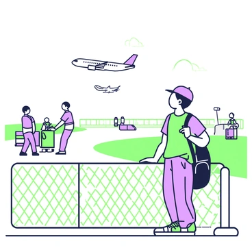 A young person inspired by a pilot, looking at airplanes from an airport fence