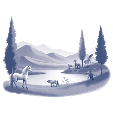 An imaginative landscape showing various mythical creatures living harmoniously in their enchanted world.