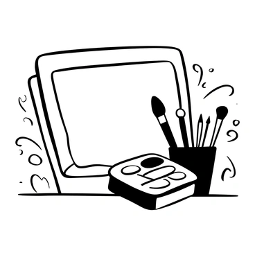 A portable artist's set displayed on a wooden table. The set includes a sketchbook with blank pages facing upwards, a mini paint set featuring several compartments for individual paint colors, and a collection of brushes of various sizes arranged neatly beside the paint set. The background contains subtle outlines of art supplies to enhance the artistic context.