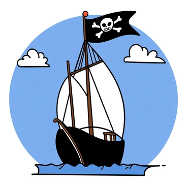 A pirate flag fluttering proudly atop a ship's mast against a clear sky