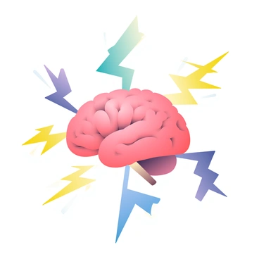 A brain being struck by colorful bolts of lightning