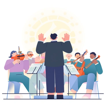 An orchestra conductor standing at the podium, illustrating the function of directing music