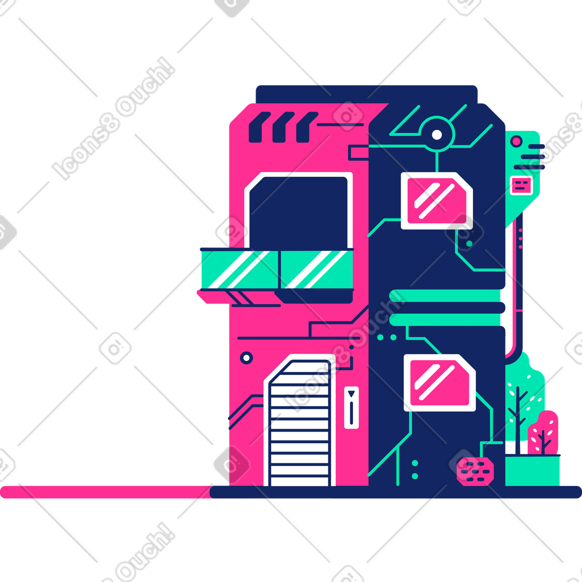 Modern two storey house with balcony illustration in PNG, SVG